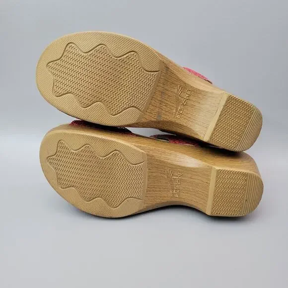 Dansko Red Snakeskin Leather Double Strap Slingback Wedge Sandals Size 38-8 - Picture 8 of 11